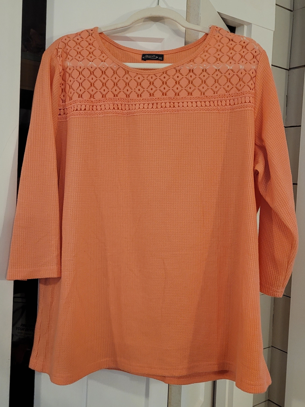 NWOT Apricot Lace Yoke Waffle Textured Top